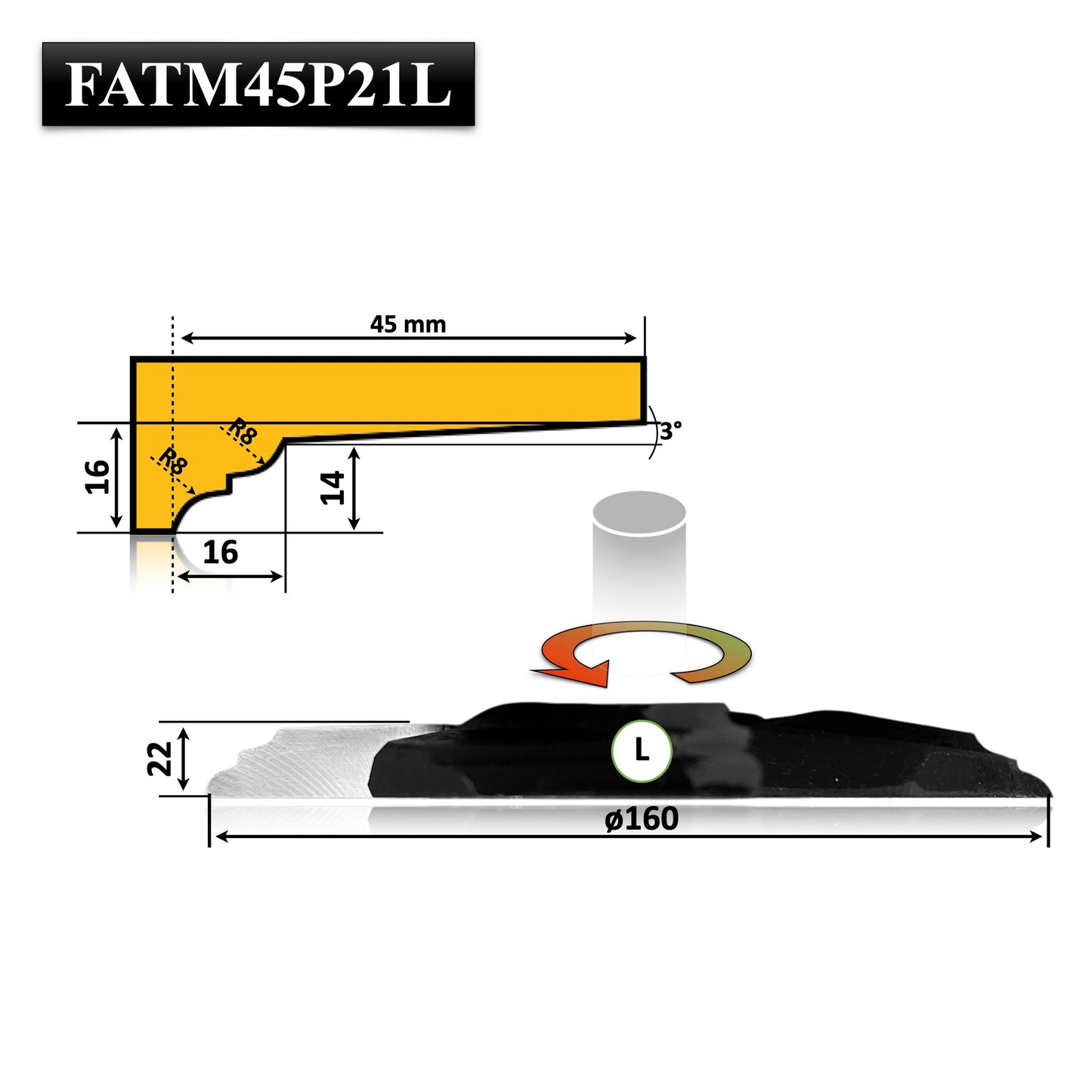 Freza cu alezaj placata cu HSS pentru realizarea tablie mobila de 160 diametru cu adancime 45 mm cu profil barocco jos