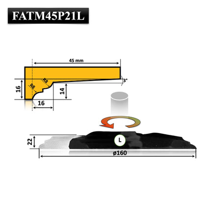 Freza cu alezaj placata cu HSS pentru realizarea tablie mobila de 160 diametru cu adancime 45 mm cu profil barocco jos