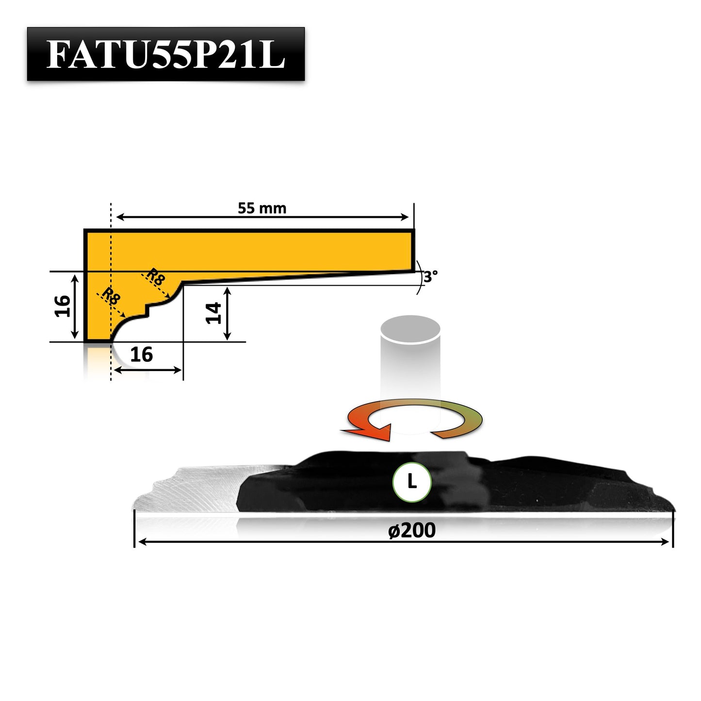 Freza cu alezaj placata cu HSS pentru realizarea tablie mobila de 200 diametru cu adancime 55 mm cu profil barocco