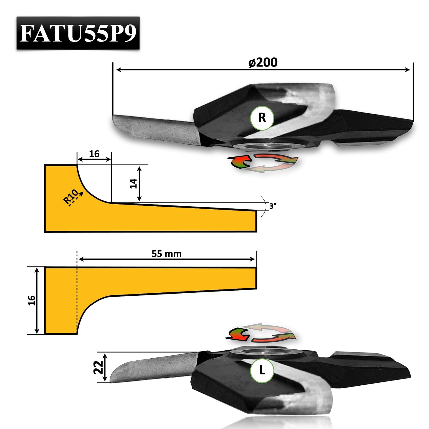 Freza cu alezaj placata cu Hss pentru executarea tabllilor pentru usi cu adancimea cutitului de 55 mm pentru lemn masiv esenta tare sau moale cu un design simplu neted si decorativ 