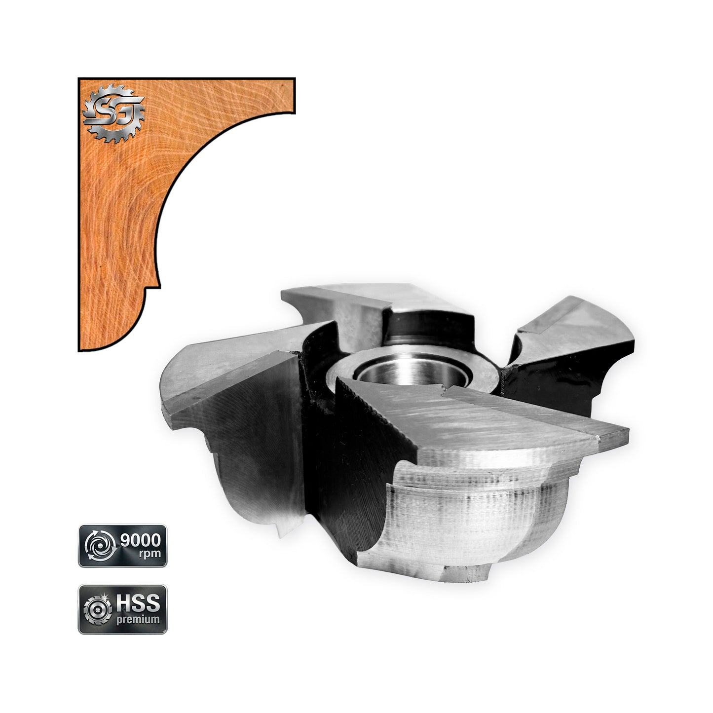 Freza profilată pentru cornișă, 45 mm, HSS brazat – ideală pentru finisaje decorative și contururi precise în prelucrarea lemnului.