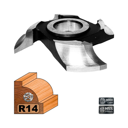 Freza Concavă Sfert de Cerc HSS, rotunjire cant cu raza de 14 mm dimensiuni 120 x 30 x 16
18 R14