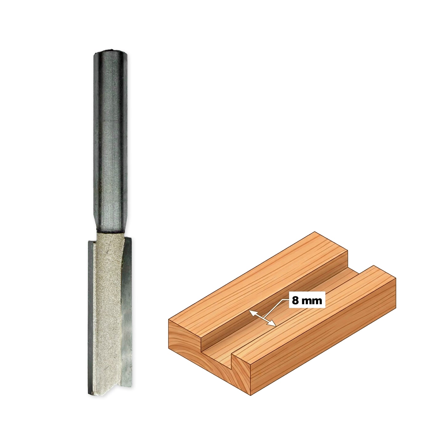 Freză pentru canal drept (deget) Z2 tăiș, D8 mm, coadă d6 mm T.C.T Vidia 1003