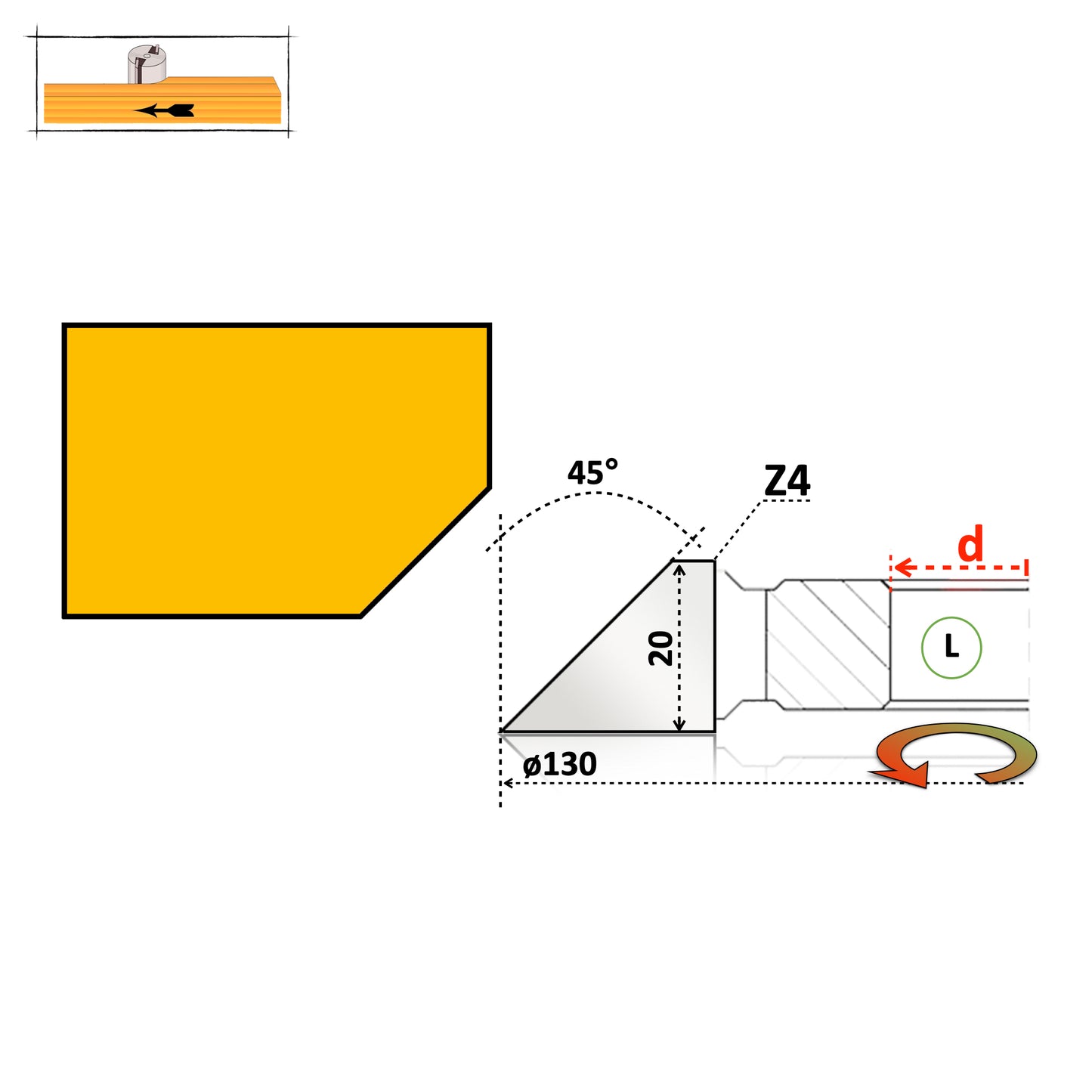 Freză Teşită la 45° Grade de Fațetat Lemn 20 mm - HSS sau Vidia