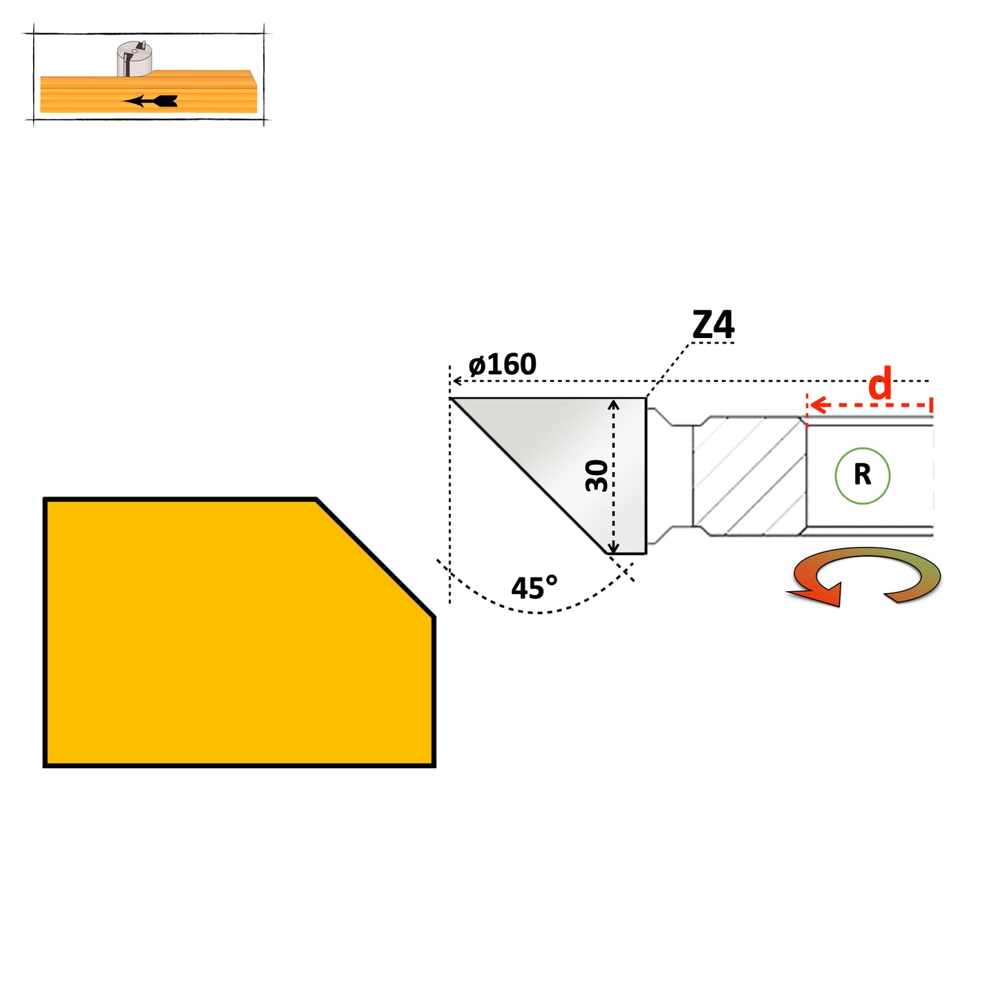 Freză Teşită la 45° Grade de Fațetat Lemn 30 mm - HSS sau Vidia