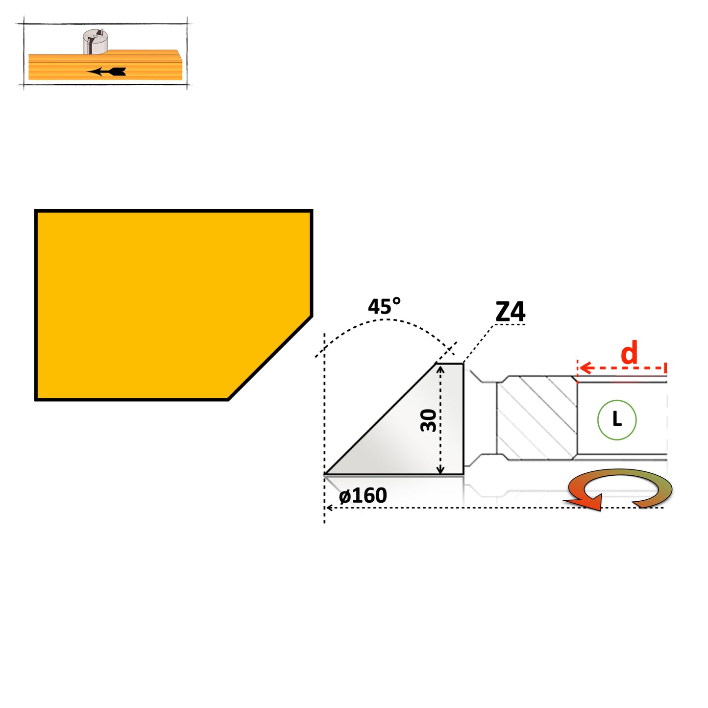 Freză Teşită la 45° Grade de Fațetat Lemn 30 mm - HSS sau Vidia