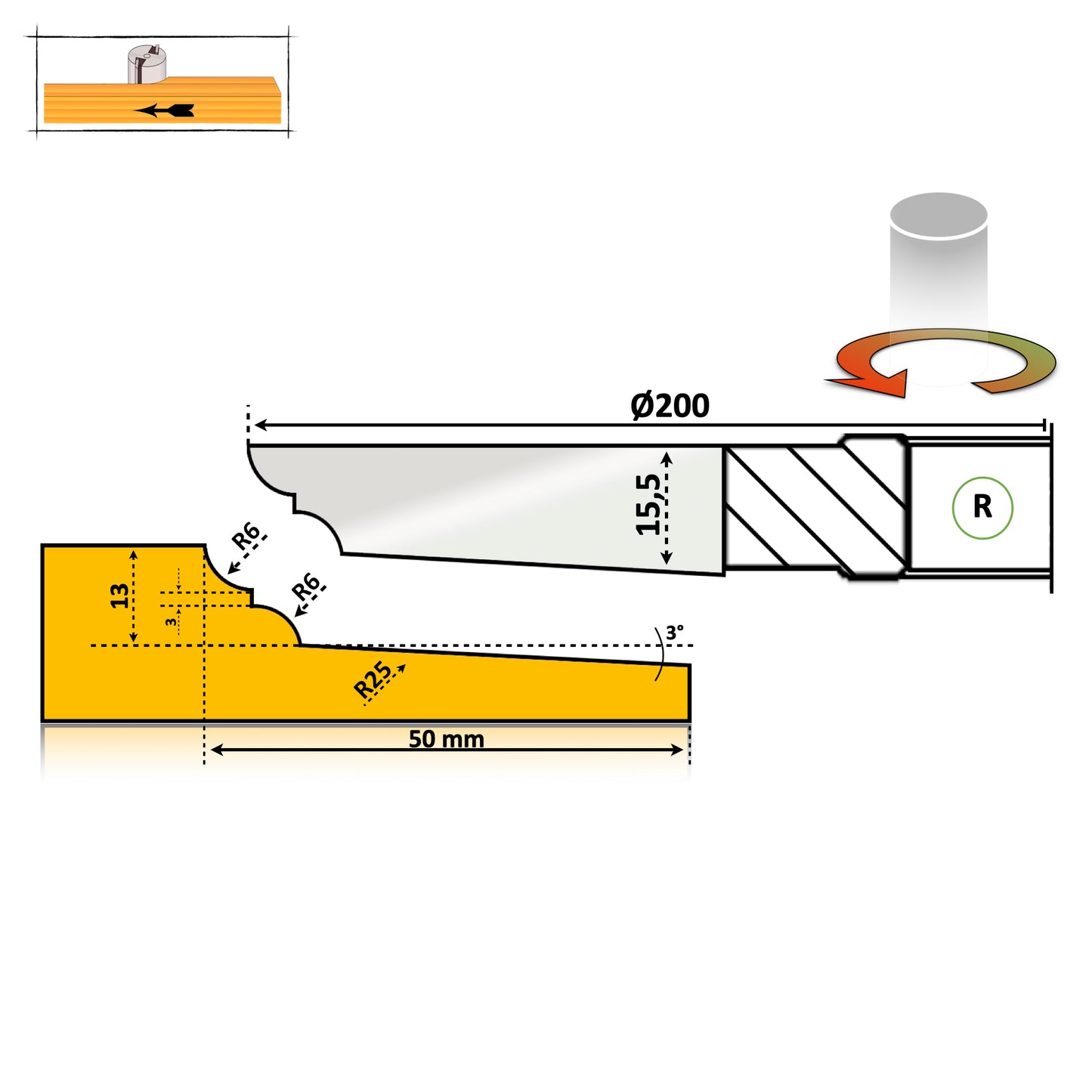 Freză pentru Tăblie Lemn D160 - D200 | Cod Profil - M012-12 | DS Steel
