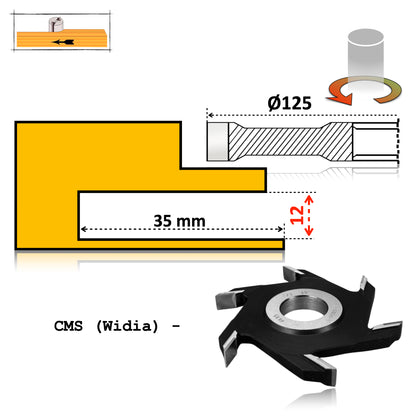 Freza nut 125x30x12 mm pentru canelare cu pastile widia pentru lemn, mdf, pal