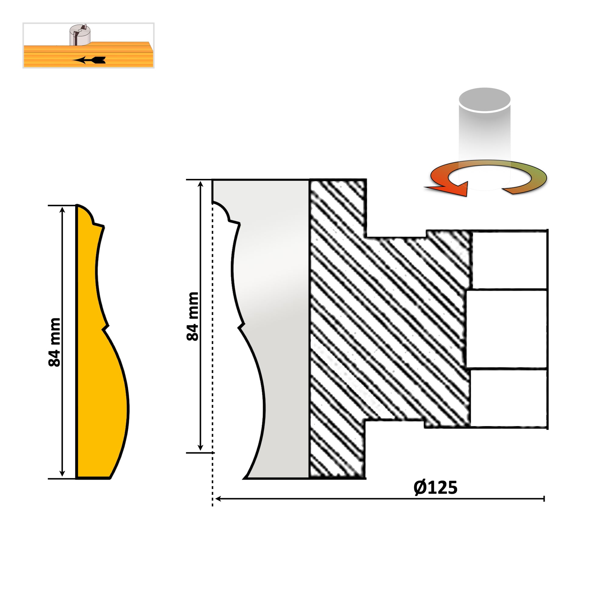 Freză pentru rame ornamentale din lemn, cu alezaj D30/D35/D40 și plăcuțe HSS M2 replacabile pentru tăieturi precise și durabilitate.