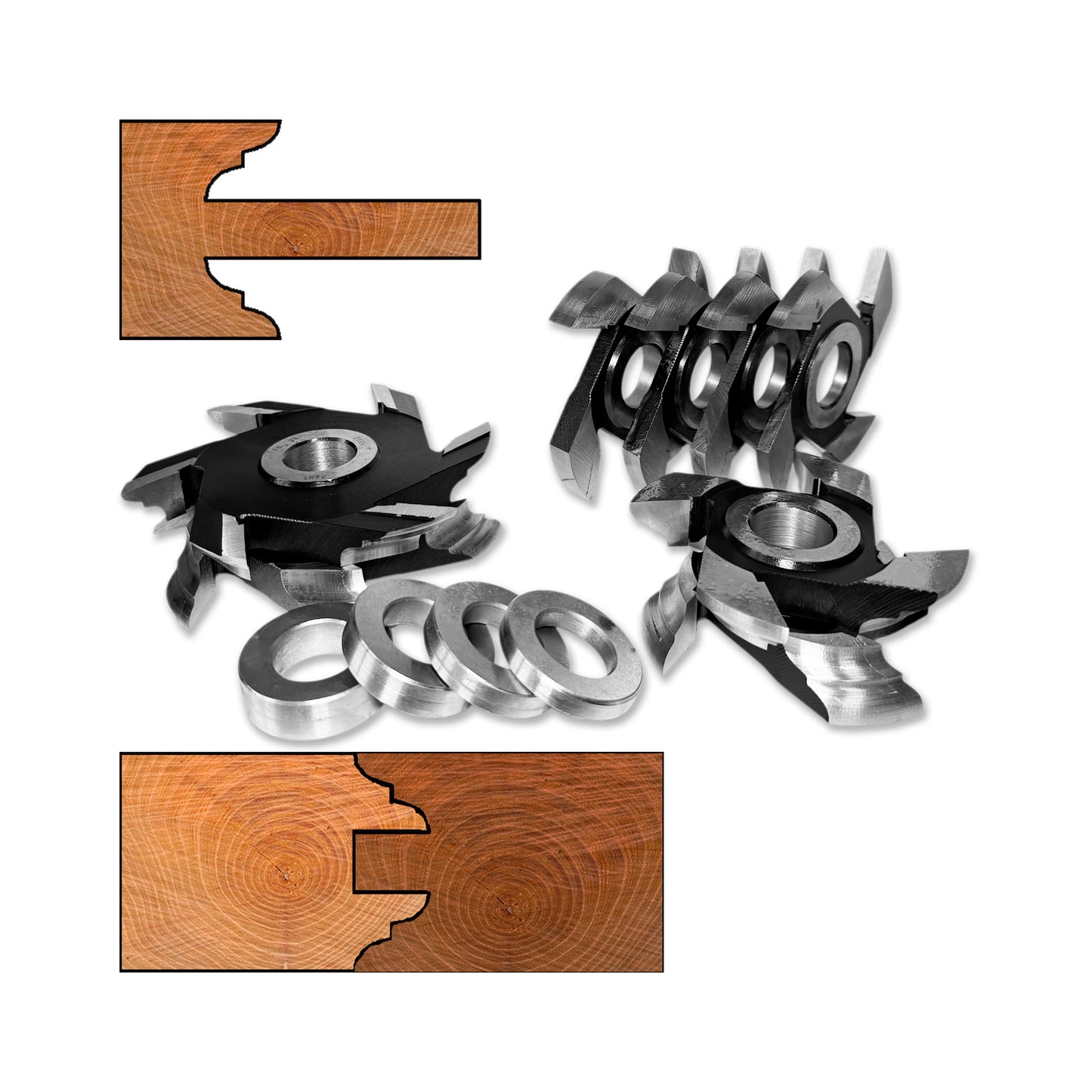 Set freze pentru usi de interior cu cep de 55 mm si spatiu de lucru de la 40 la 48 mm pentru esenta moale si tare cu un profil semi treptat 