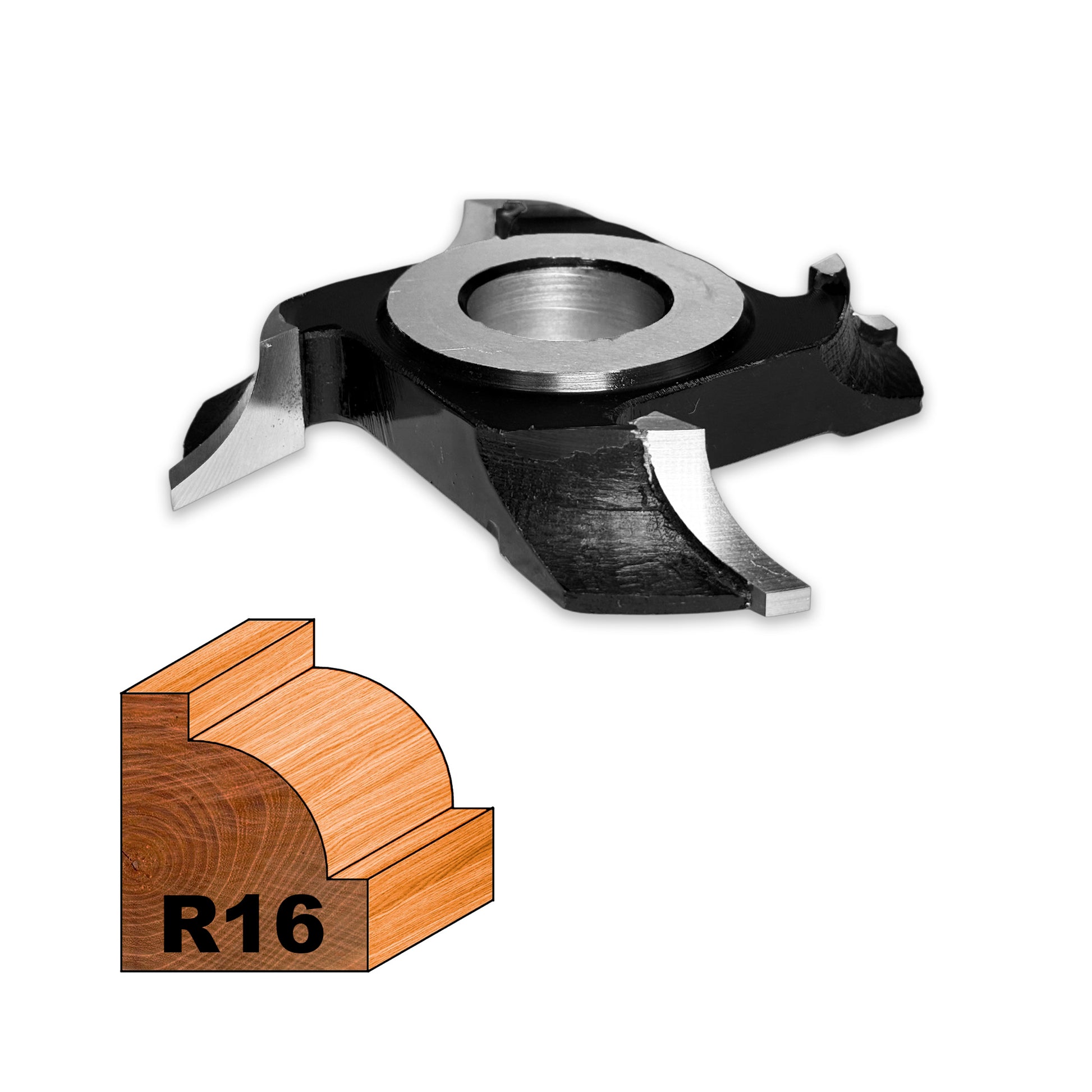 Freza Concavă Sfert de Cerc HSS sau Semi Luna pentru rotunjire cant cu raza de 16 mm dimensiuni 120 x 30 x 19 R16