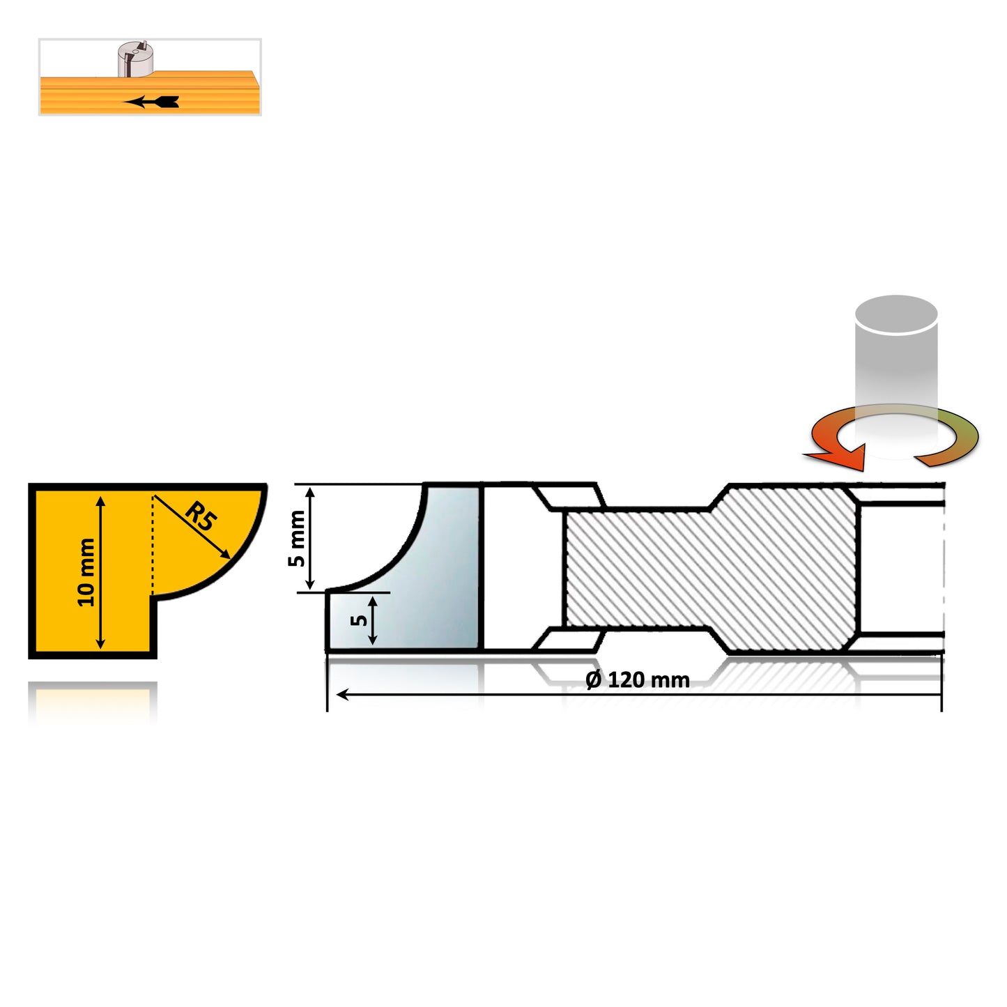 Freza Sfert de Cerc Concav 5 mm - R5