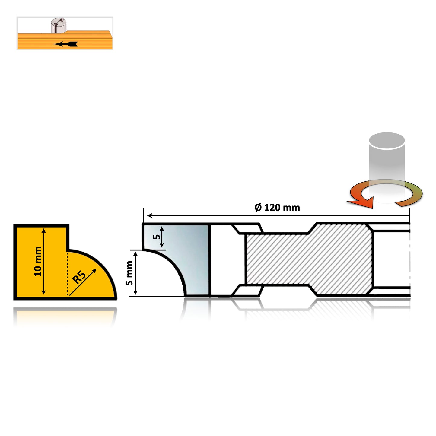 Freza Sfert de Cerc Concav 5 mm - R5