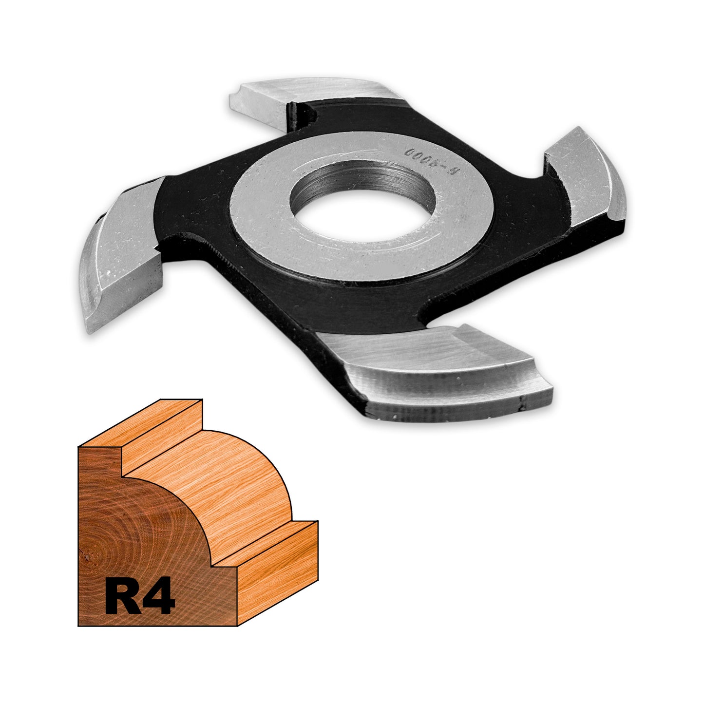 Freza Concavă Sfert de Cerc HSS sau Semi Luna pentru rotunjire cant cu raza de 4 mm dimensiuni 120 x 30 x 8 R4