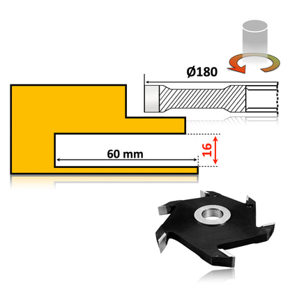 Freză circulară Vidia, 180 mm diametru, 16 mm lățime – frezare profesională pentru falturi și canale.