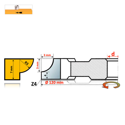 Freză Sfert de Cerc Concav cu Rază Jos R3 - R60 mm - HSS Premium