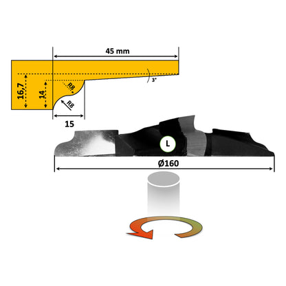 Freza pentru Tablie Mobila Profil № 12 - 45 x 16,7 mm Premium