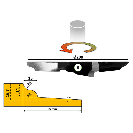 Freza pentru Tablie Usi Profil №12 - 55 x 16 mm Premium