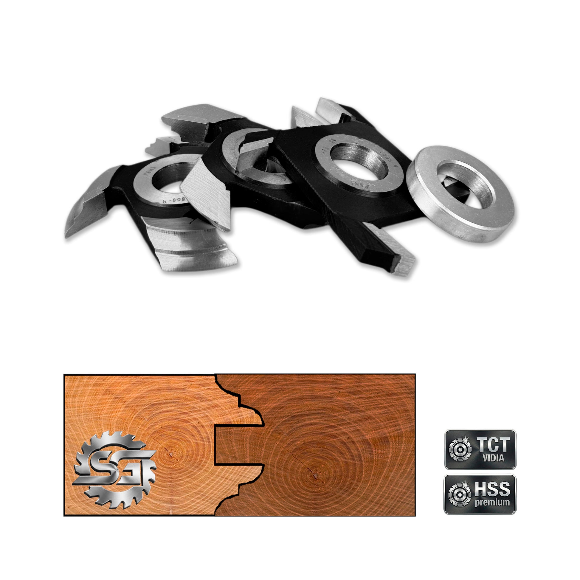 Set freze profil-contraprofil 40mm HSS M2 pentru uși din lemn masiv – 3 freze și inel distanțier