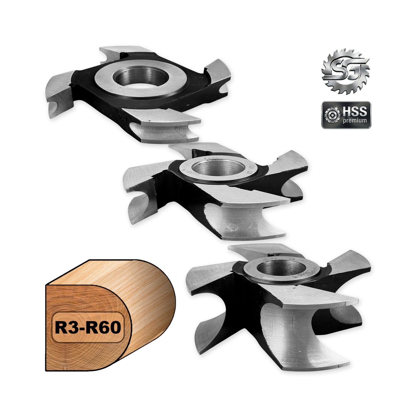 Freză pentru Lemn Jumatate de Cerc Concav R3 - R60 mm | HSS Premium