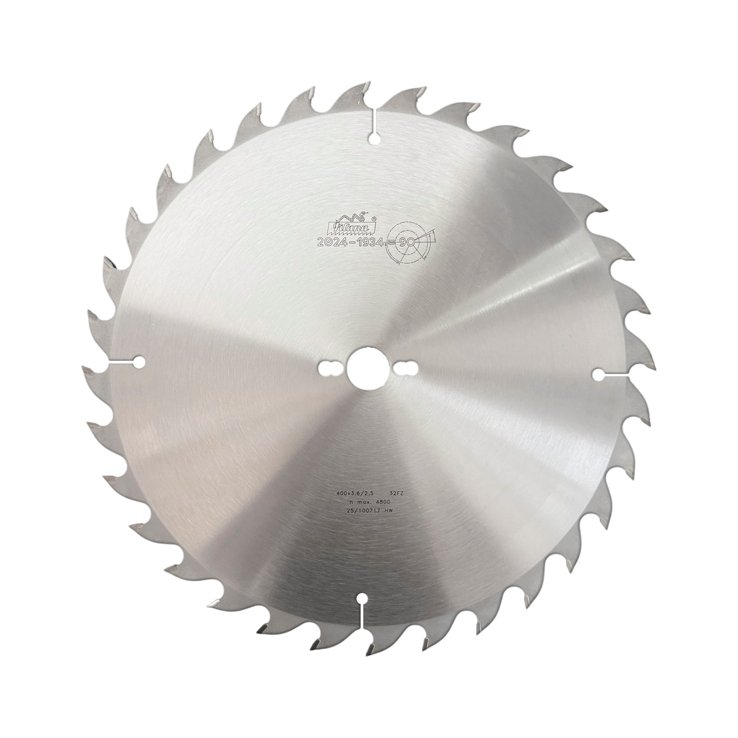 Pânză circulară Pilana 400 mm cu 32 dinți FZ, TCT, pentru spintecat lemn masiv și tăieri longitudinale rapide pe fibră.