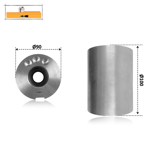 Tambur Cilindric pentru Șlefuit Ø90 x 100 mm, Aluminiu – Sistem cu Pană