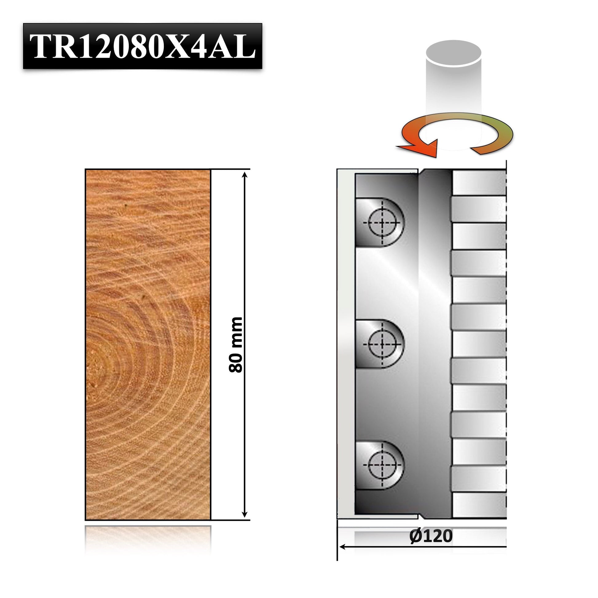 Tambur rindea, cap rindea pentru rindeluire suprafata lemn la masina de frezat sau alte echipamente cu o grosime de 80 mm cu cutite schimbabile de abric hss 