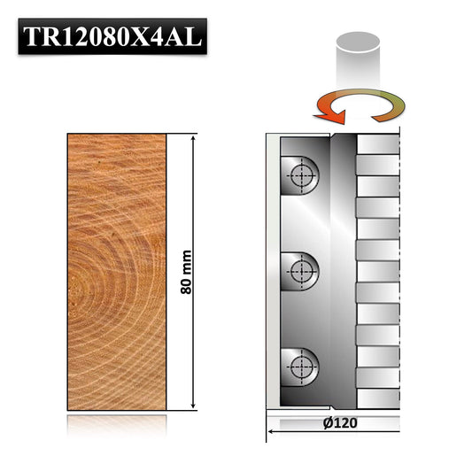 Tambur rindea, cap rindea pentru rindeluire suprafata lemn la masina de frezat sau alte echipamente cu o grosime de 80 mm cu cutite schimbabile de abric hss 