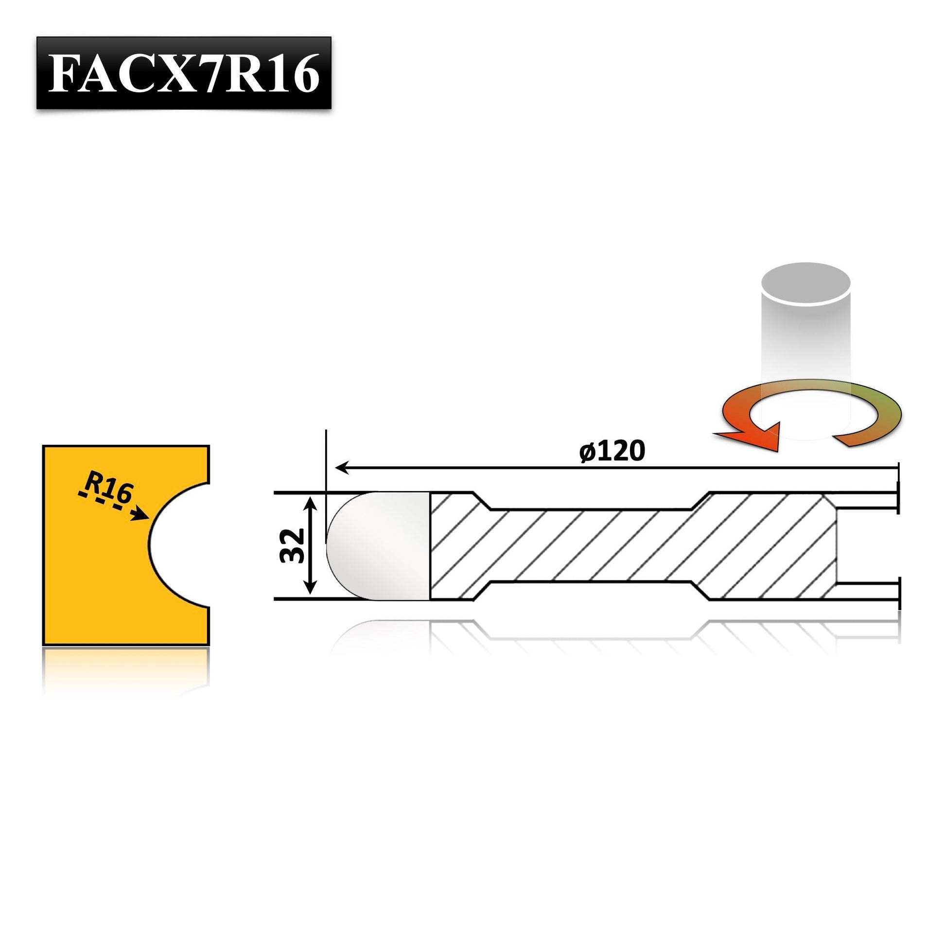 Freza profesională de raionat (holcher) semicerc convex – 32 mm, 4 cuțite HSS, rază 16 mm, alezaj 30 mm. Precizie și durabilitate în prelucrare.