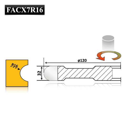 Freza profesională de raionat (holcher) semicerc convex – 32 mm, 4 cuțite HSS, rază 16 mm, alezaj 30 mm. Precizie și durabilitate în prelucrare.