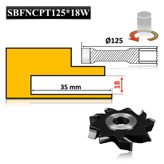Freză nut cu cuțit pre-tăietor pentru lemn, diametru 125 x 18mm, Vidia – ideală pentru falturi și caneluri precise.