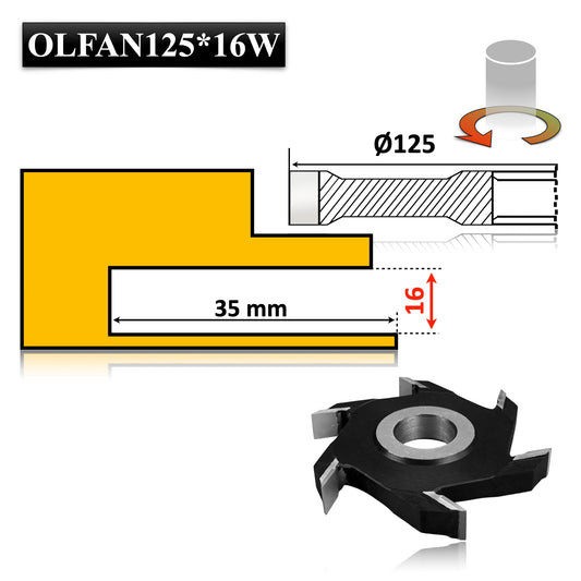 Freză nut clasică Vidia, 125 x 16 mm – ideală pentru realizarea de ulucuri și falturi precise în lemn.