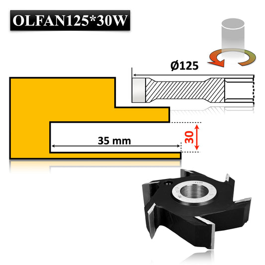 Freza nut de 125 x 30 x 30 mm brazat cu widia pentru canel lemn esenta moale sau tare, mdf, pal vcu adancime profil de 36 mm 