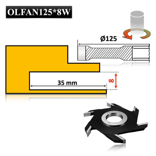 Freză nut clasică Vidia, 125 x 8 mm – ideală pentru realizarea de ulucuri și falturi precise în lemn.