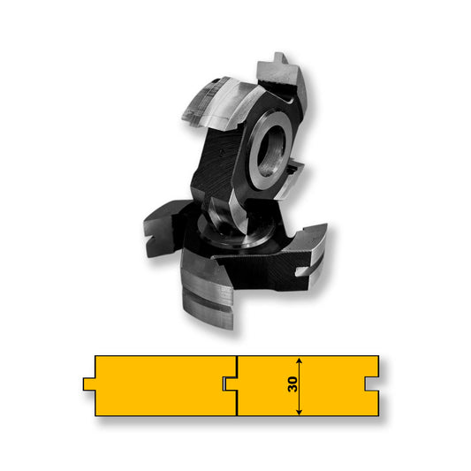 Freză cu ax de 30 mm și diametru 120 mm, set Nut și Feder pentru îmbinări precise în parchet, dulapuri și dușumele de 15-30 mm, placată cu HSS M2 6,5% wolfram.