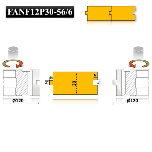 Set freze Nut și Feder, diametru 120 mm, ax 30 mm, pentru îmbinări parchet, dulap, dușumea, placată cu HSS M2 6,5% wolfram.
